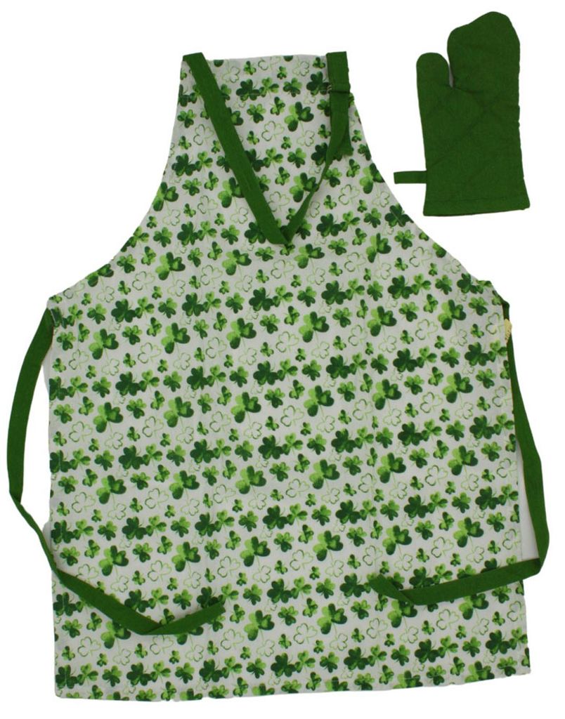 Home Elements Kinderschürze und Topflappen-Set Vierblättriges Kleeblatt