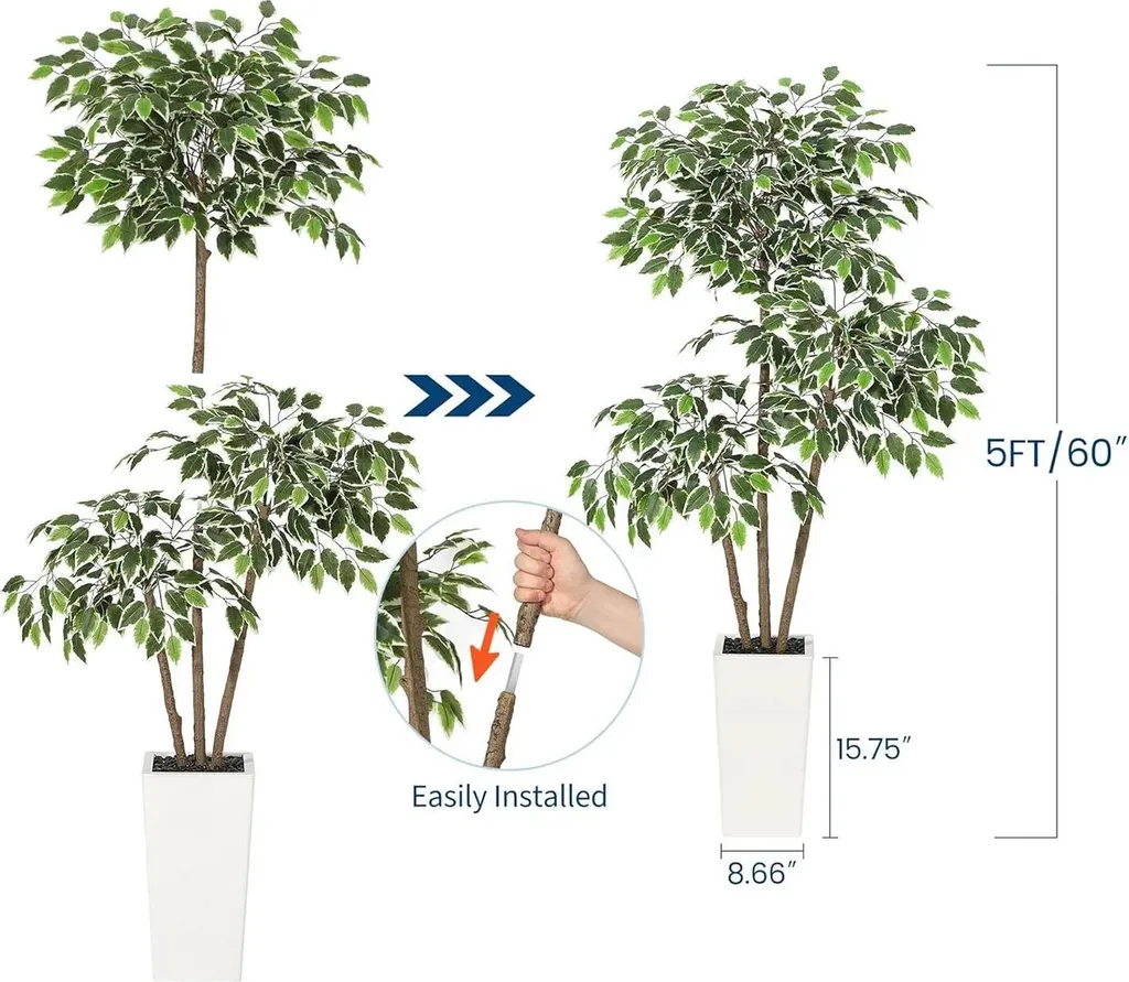 Ficus artificiel intérieur : Plante déco sans entretien avec pot blanc