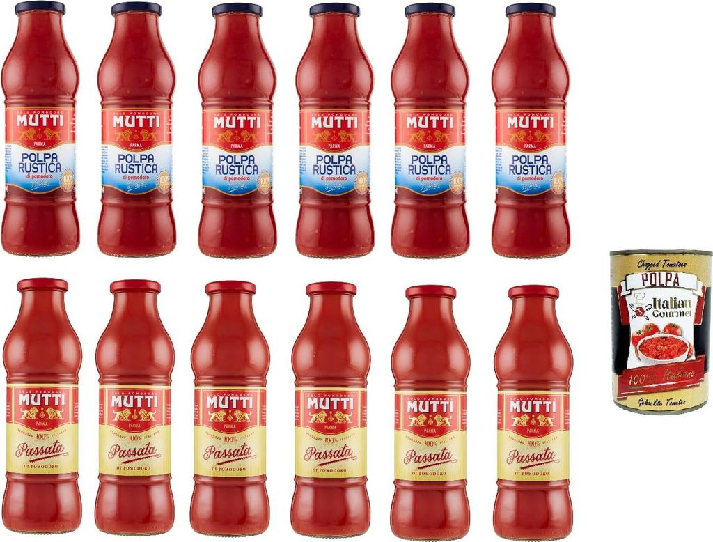 Mutti Testpaket Passata di Pomodoro (6 x 700g) Polpa Rustica (6 x 690g), Tomatenpulpe Tomatensauce Tomaten 100% Italienisch + Italian Gourmet polpa...