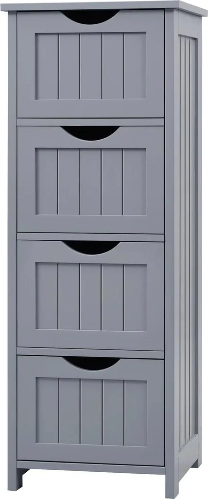 Meuble de salle de bain 4 tiroirs en MDF gris clair, style classique