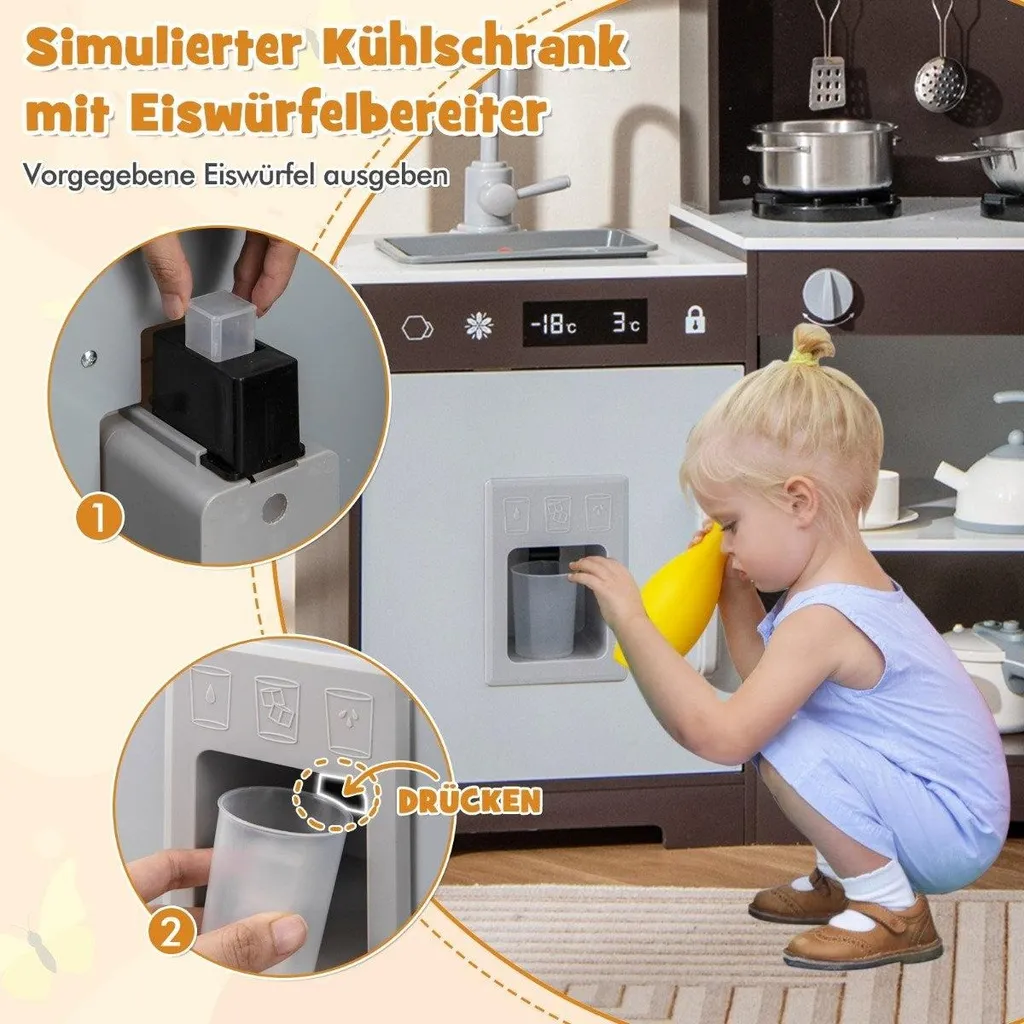 Cuisine enfant en bois interactive avec plaques lumineuses marron - 4