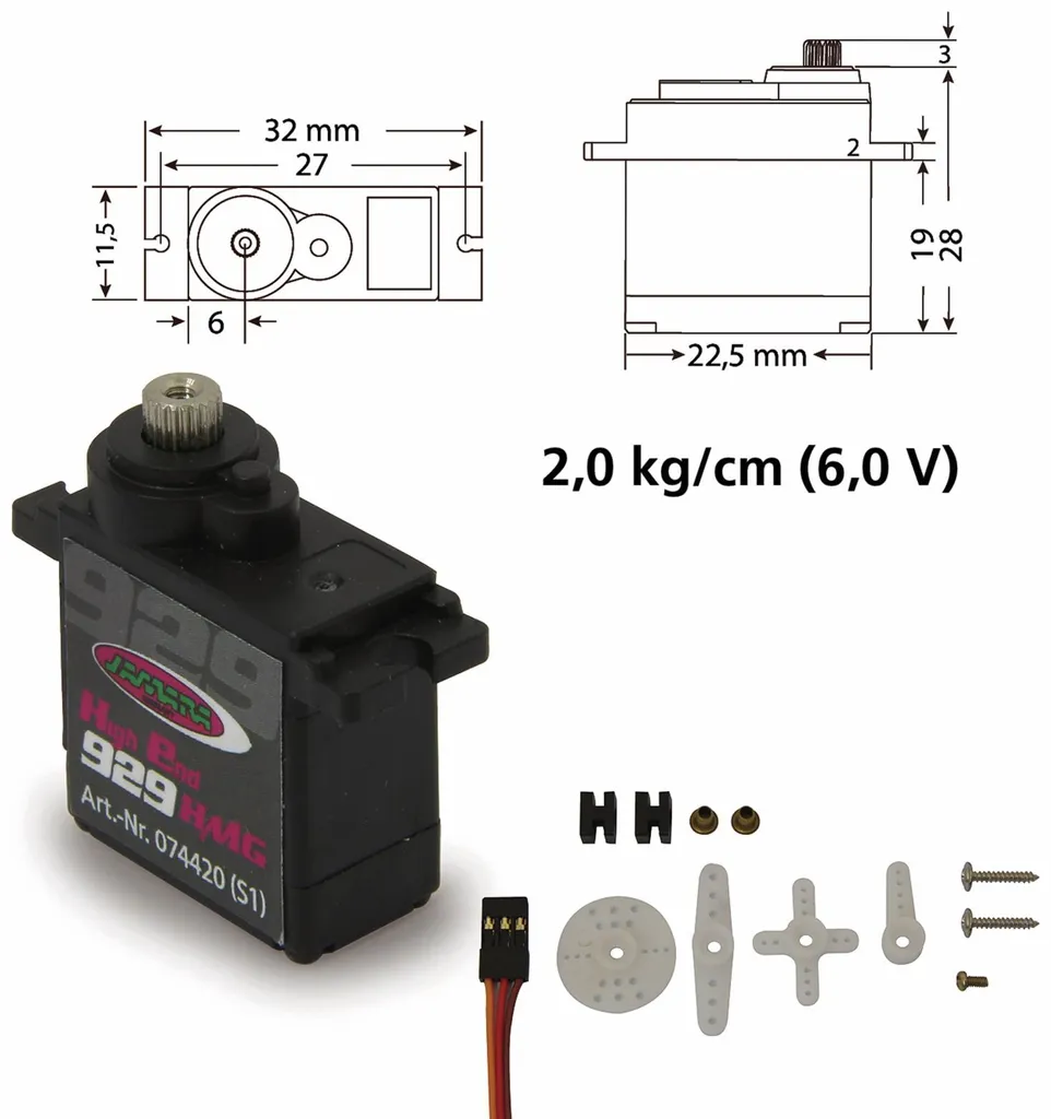 Servo Jamara 929HMG à couple élevé et pignons métal pour circuit RC