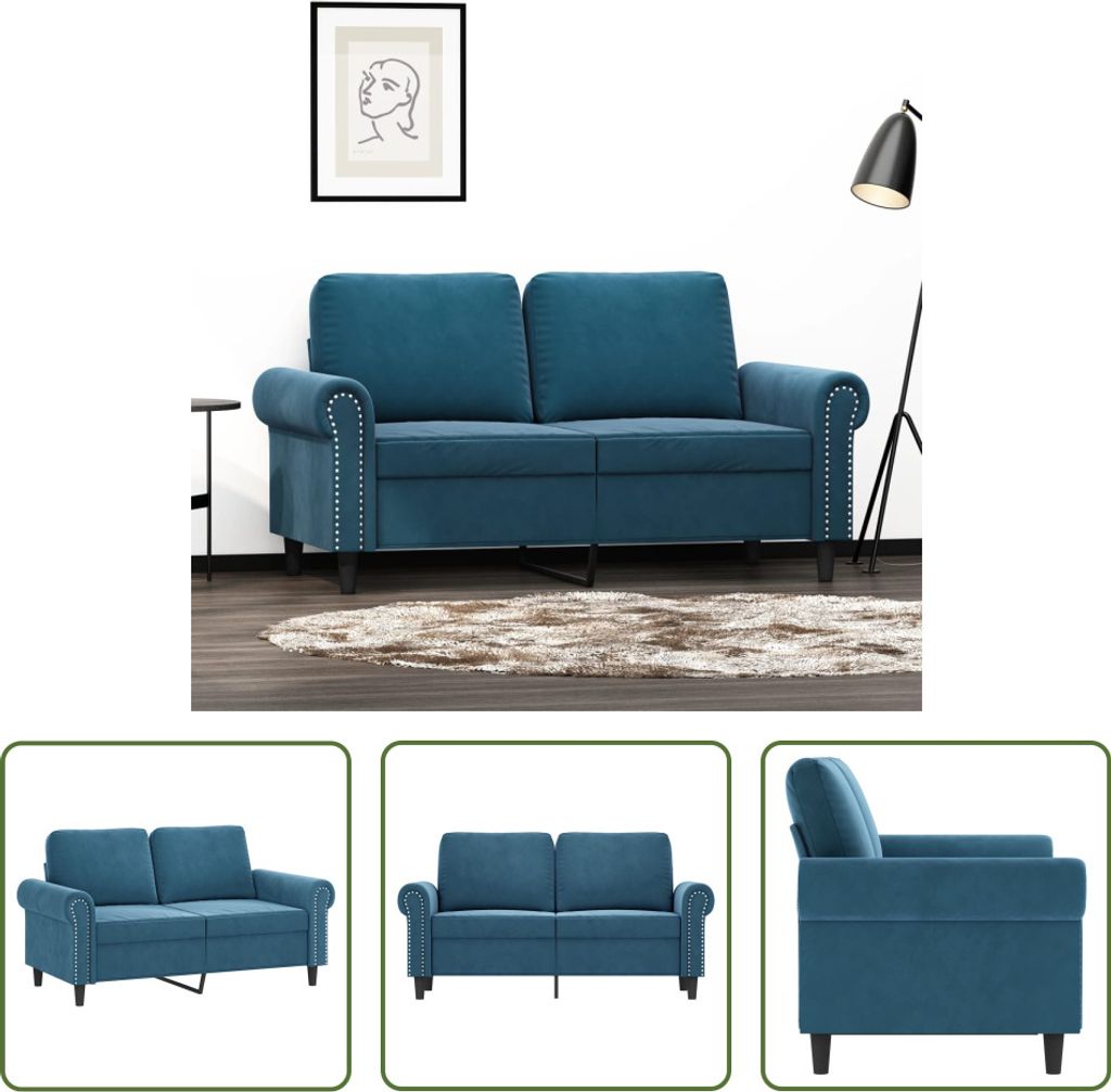 The Living Store 2-Sitzer-Sofa Blau 120 cm Samt
