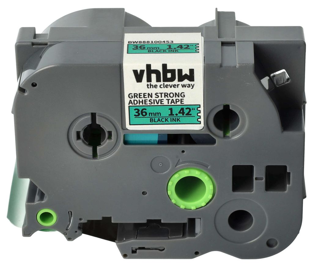 vhbw Schriftband-Kassette Ersatz für Brother TZE-S761 für Etiketten-Drucker 8m x 36mm Schwarz auf Grün, Extra Stark, Laminiert