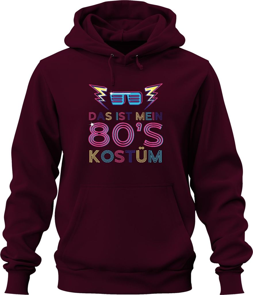 MEIN 80'S KOSTÜM 80er Jahre Retro Neon Party Karneval Brille Uni Hoodie Kapuzenpullover, Burgundy, 3XL