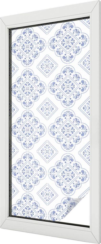 Buntglas Fensterfolie – 116x50 cm – Stained-Glass Design – blickdichte dekorative Sichtschutzfolie – selbstklebend, UV-Schutz – Geometris...