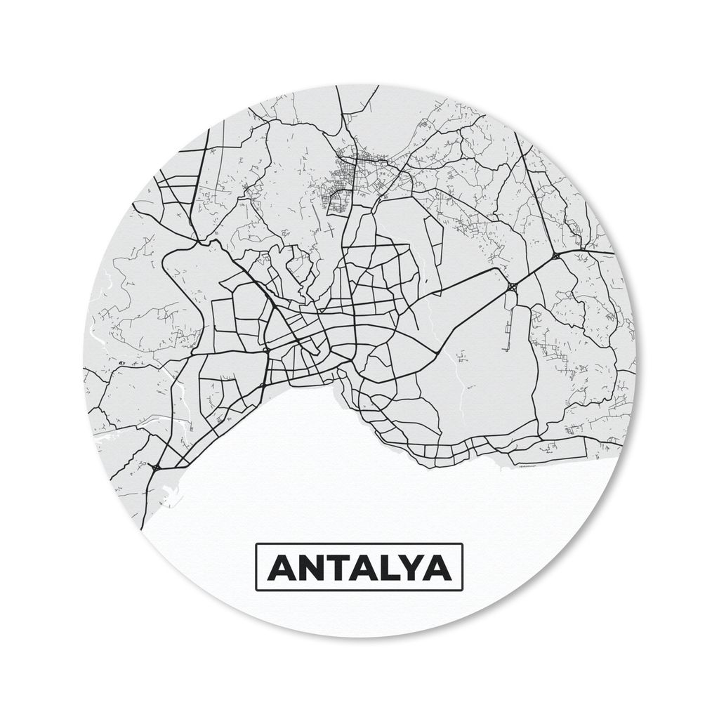 MuchoWow Mauspad Mousepad Antalya - Stadtplan - Schwarz und weiß - Karte 20x20 cm - Mousepads - Maus Mat - Pad - Mausunterlage - Schreibtischmatte