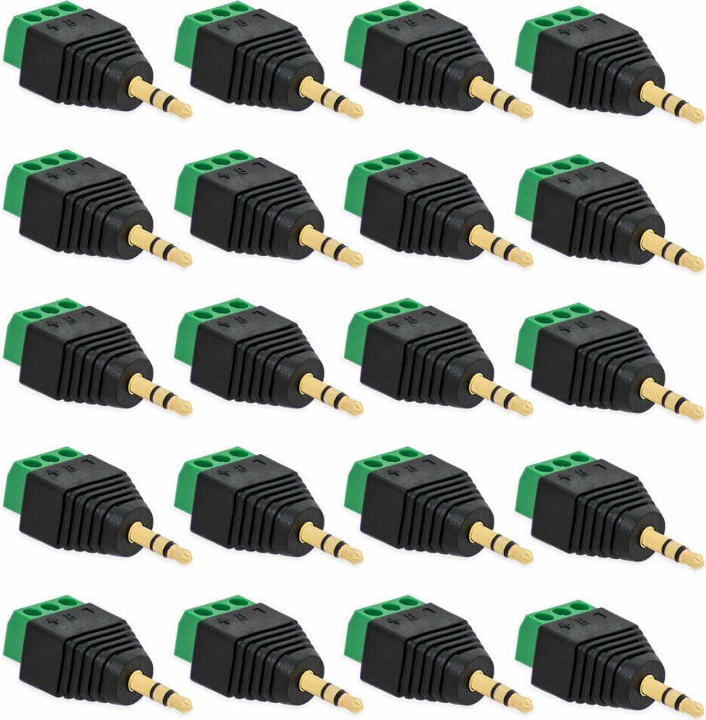20x Klinken Stecker 3,5 mm Adapter > Terminal Block 3-Pin Schraub Klemmen Vergoldet
