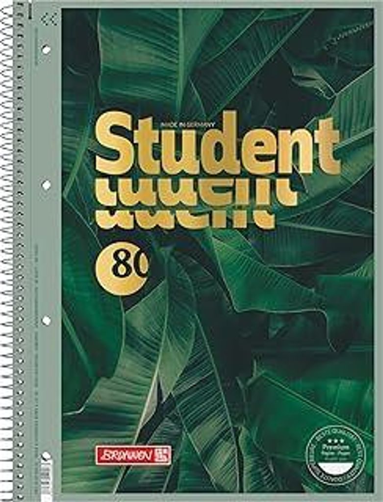 BRUNNEN Collegeblock Premium Student Jungle | A4, Lineatur 28, 80 Blatt, dunkelgrün