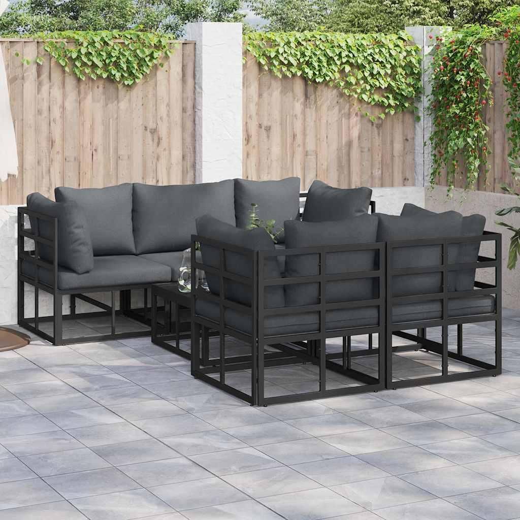 Möbel Garten-Sofa-Set 6 pcs Schwarz 70 x 70 x 32 cm Aluminium - Gartenmöbelgarnituren 3378948
