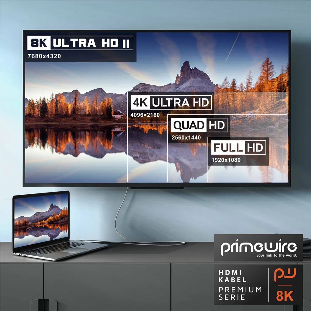 Primewire - Cavo HDMI 8k 2.1 da 1m - 8K @ 120Hz 4K @ 240Hz con DSC - 48 Gbit /s - 3D - HDMI 2.1 a b - Alta velocità - HDTV - UHD II - Dynamic HDR-10+ - eARC - VRR – 1 Metro