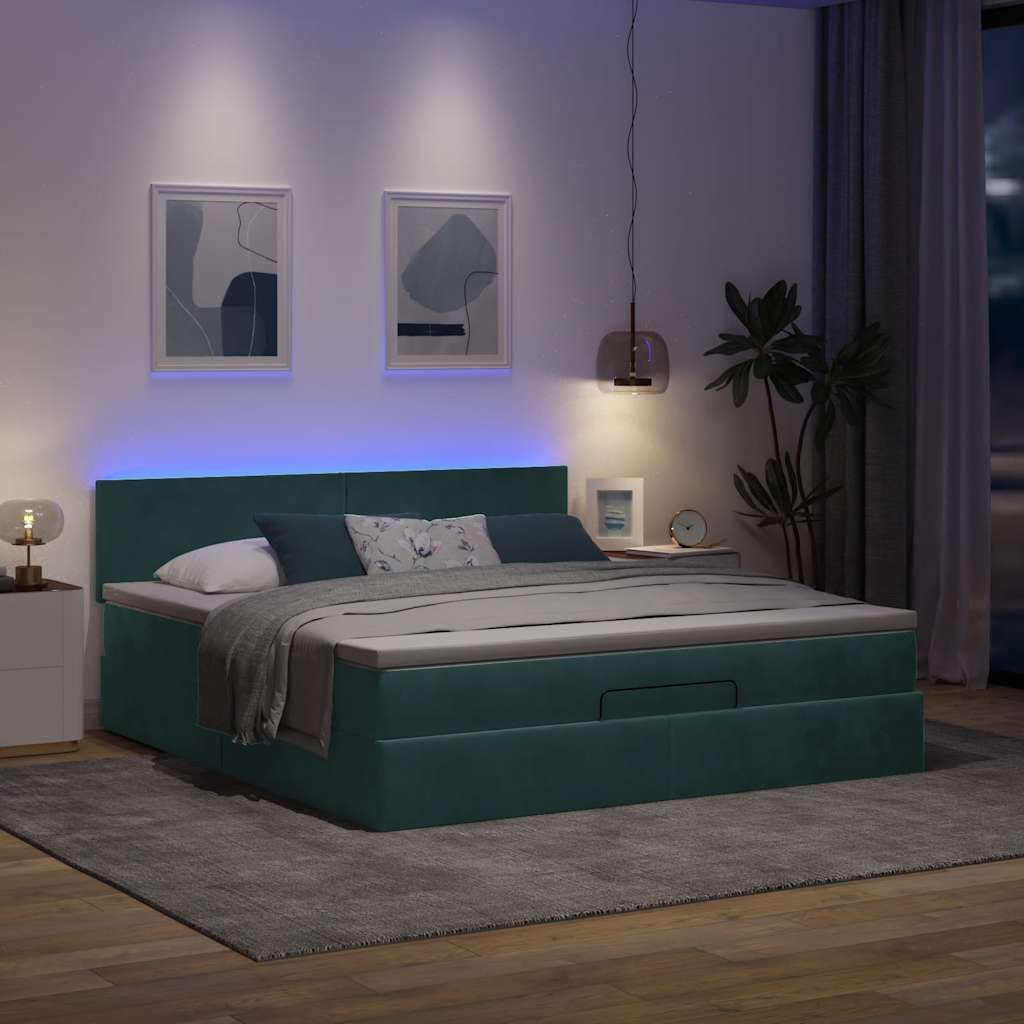 Maison Exclusive - Ottoman-Bett mit Matratze & LEDs Dunkelgrün 160x200 cm Samt