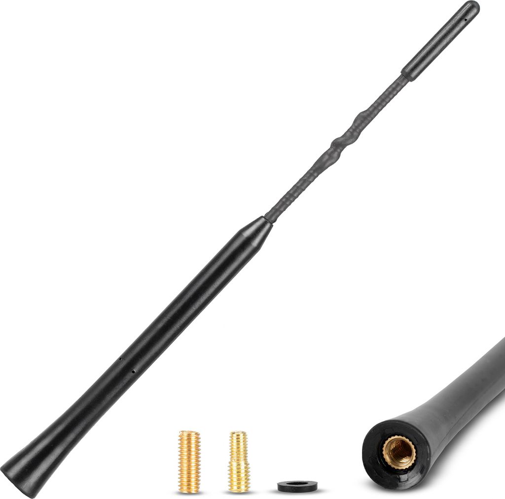 alca Dachantenne Spiral 23 cm universal Radio AM FM DAB+ schwarz + M5 M6 Adapter-Set Auto Antenne Fiberglas Autoantenne Ersatzantenne kurz