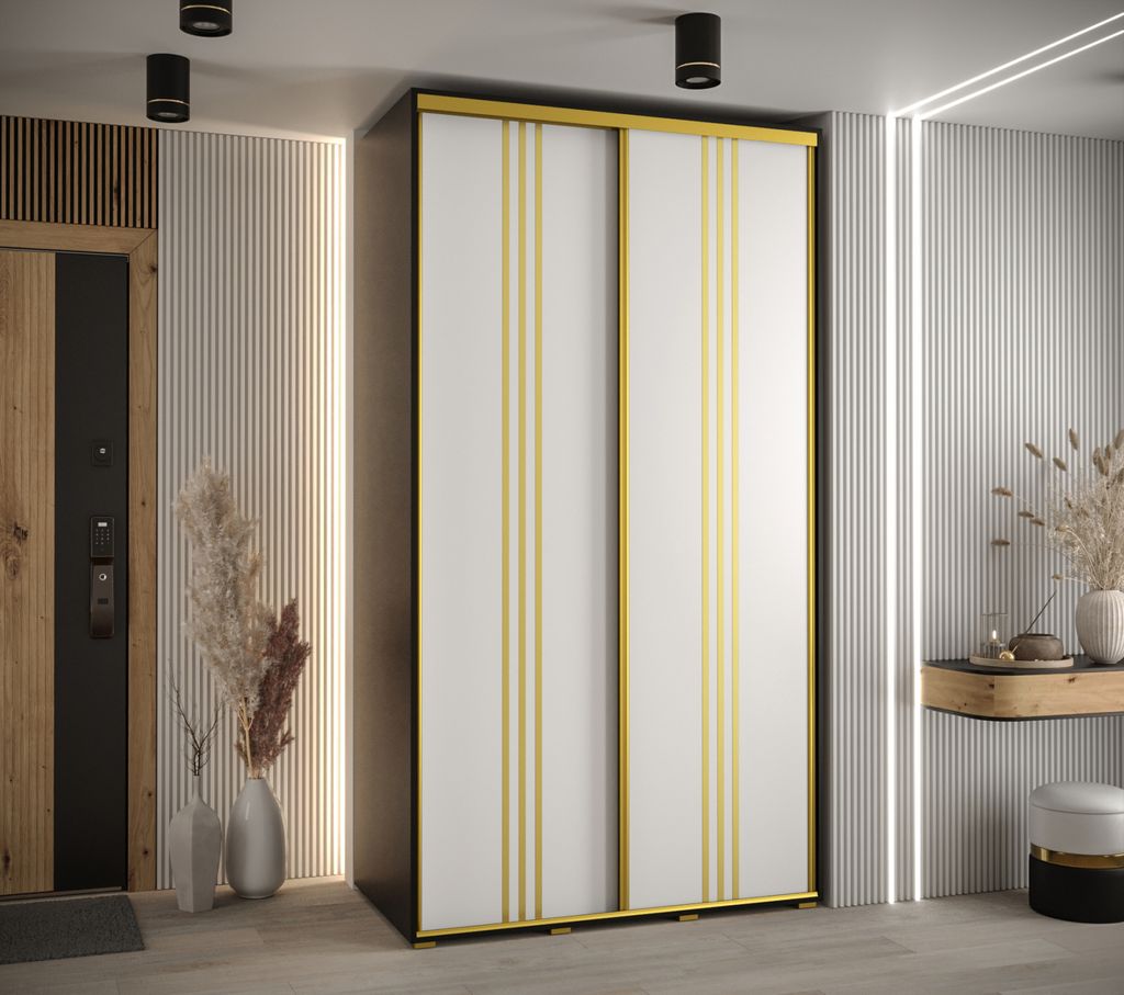 Kleiderschrank YVONA 6 – 130/60 cm, schwarz/weiß/gold