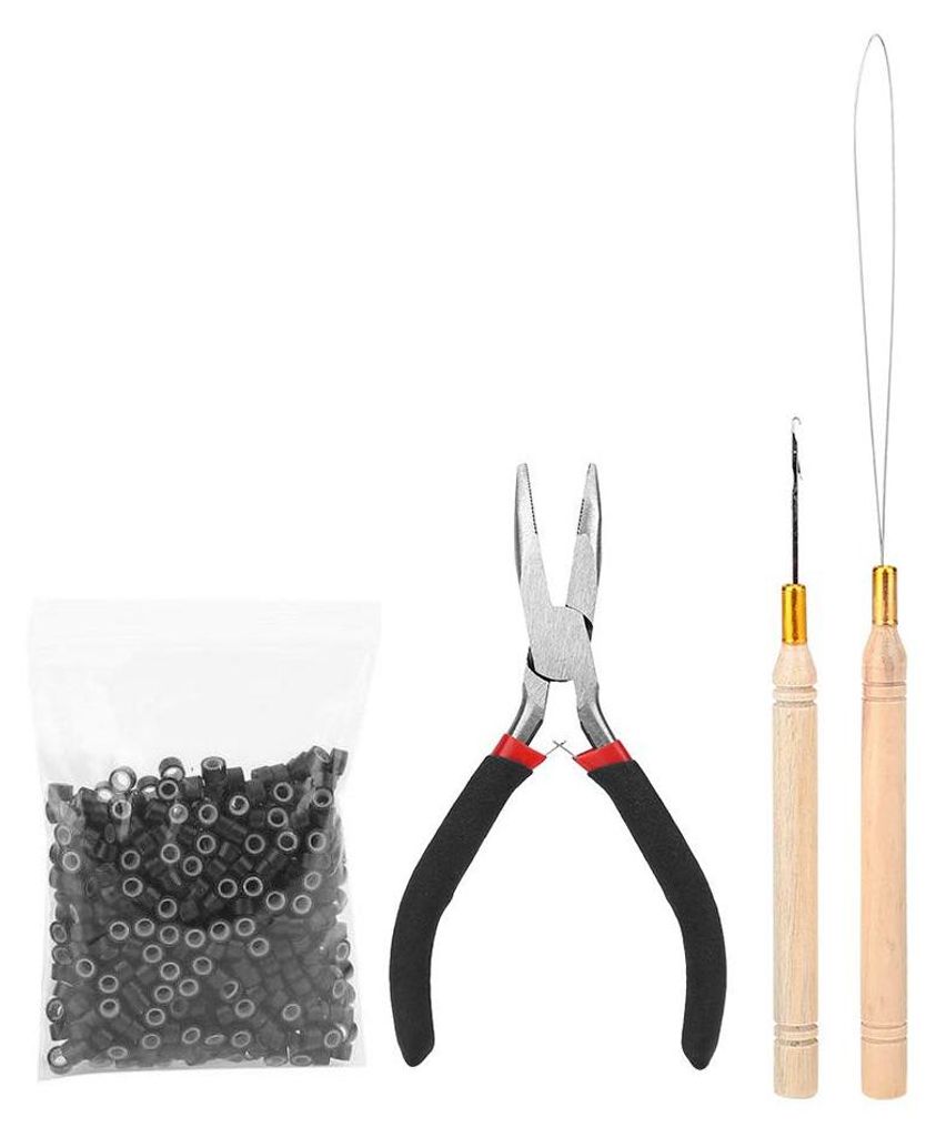 4in1 Set Microrings Hair Extension Haarverlängerungen Haarverlaengerung mit Zange Bartperleneinfädler 500 Stück Microringe Haarverlängerung Ext...