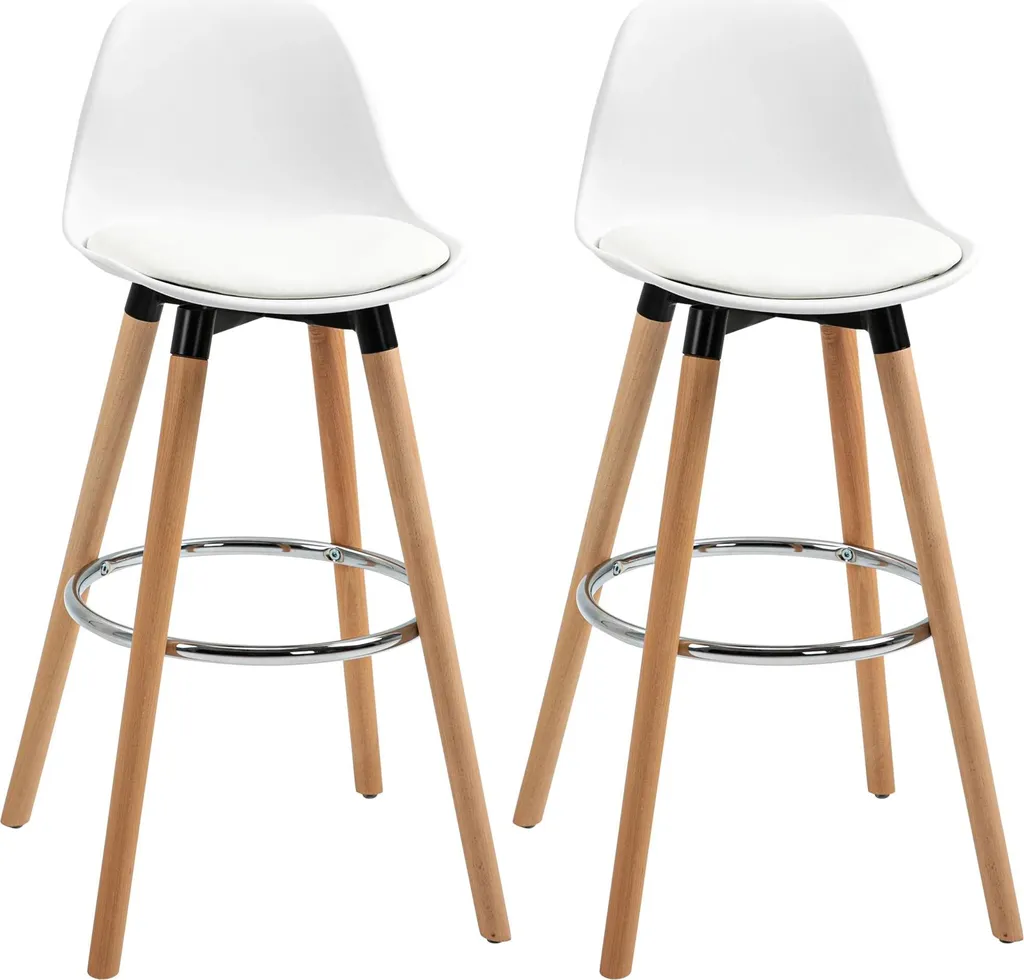 Tabourets de Bar en Similicuir Blanc avec Dossier Bas - Hauteur 70cm