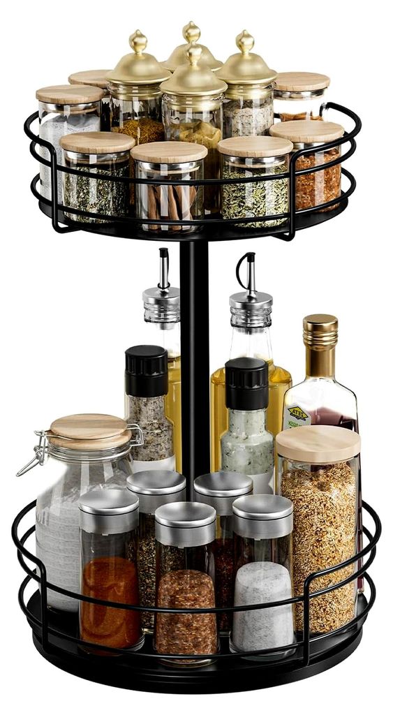 Drehteller Organizer, 360° Drehplatte Gewürzhalter, schwarzes Gewürzregal, Lazy Susan Organizer für Küche, Wohnzimmer, Schlafzimmer und Büro