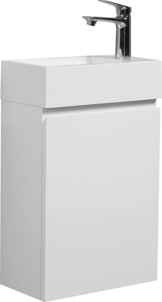 Badplaats Gäste-WC Waschtisch Set Angela 40 x 22 cm Weiß Matt - Platzsparend Badmöbel Set mit Waschbecken und Unterschrank, Soft-Close