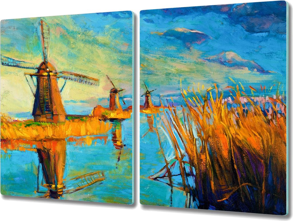 Coloray Herdabdeckplatte 2x40x52 cm Schneidebrett Kochplattenabdeckung Küchenbrett Hackbrett - Mills Wasser Himmel Natur