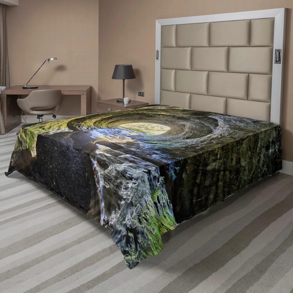 Drap de lit doux et confortable motif grotte naturelle 1 pièce gris