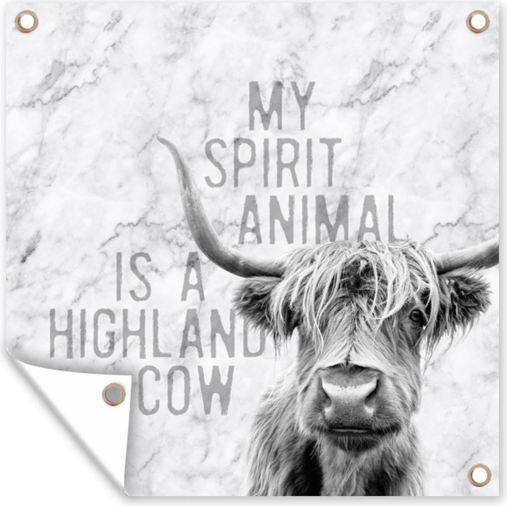 MuchoWow 100x100 cm Outdoor-Poster Gartendeko Sichtschutz Garten Poster für den Garten Marmor - Zitat - Schottischer Highlander