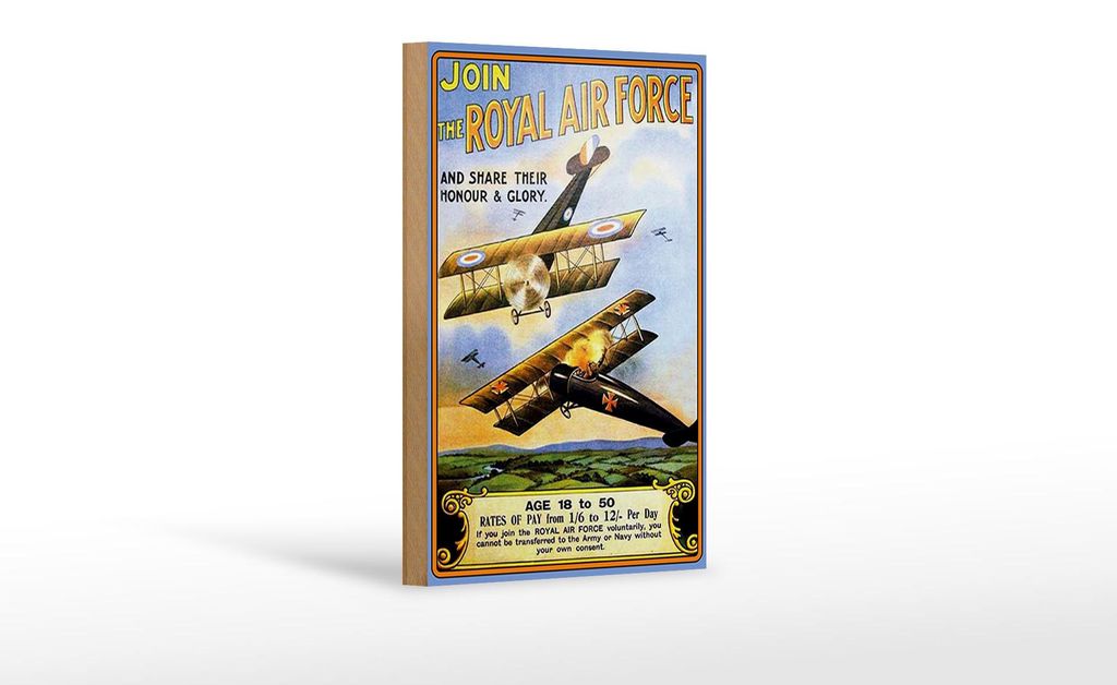 Holzschild Spruch 12x18cm Flugzeug Royal air force Age 18