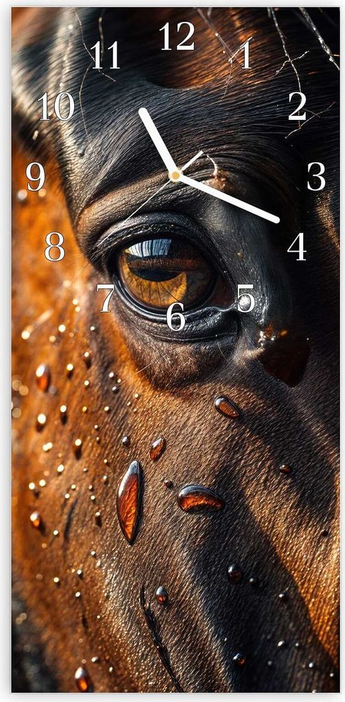 Wanduhr aus Glas mit Motiv Pferdeauge im Regen- 30 x 60 cm - inkl. Aufhängesystem