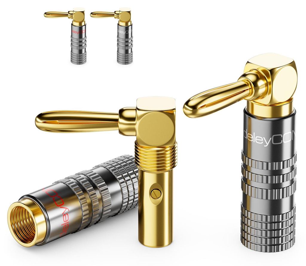 deleyCON Bananenstecker Set 90° gewinkelt, vergoldet, Produktbild 