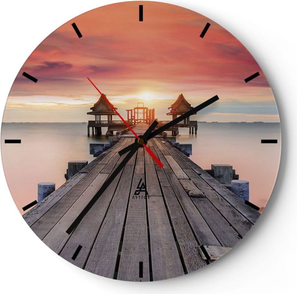 Wanduhr - Rund - Glasuhr - Brücke Holz Spaziergang - 40x40cm - Schleichendes Uhrwerk - Lautlos - zum Aufhängen bereit - Dekoration Modern - Wandd...