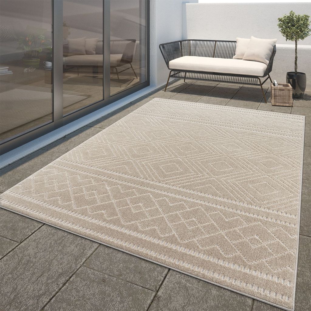 TT Home In-& Outdoor Teppich Wetterfest Balkon Teppich Küche Wohnzimmerteppich 3D Ethno Größe 120 cm Rund