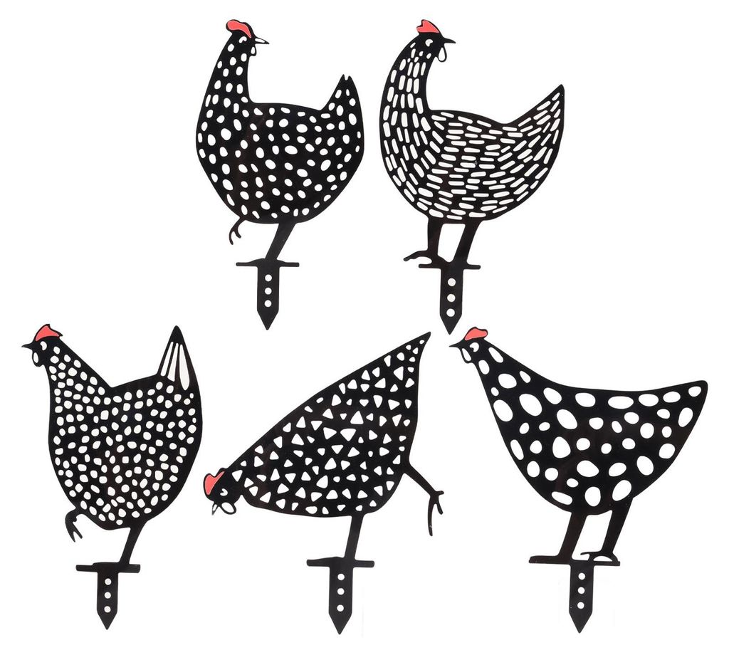 5er-Pack Hahn-Silhouette aus Acryl, hohl, verschiedene Stile, detailreiche schwarze Hahn-Pfähle für Garten, Hinterhof, Fußweg