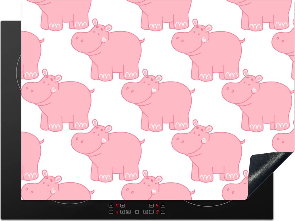 KitchenYeah Herdabdeckplatte Nilpferd - Rosa - Mädchen - Kind - Muster , 70x52cm, Küche Deko, Glaskeramikkochfeld Herdabdeckung, Abdeckplatte f...