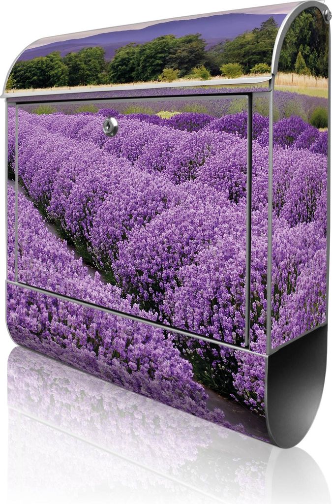 banjado Design Briefkasten Stahl silber mit Zeitungsfach pulverbeschichtet "Lavendel 1" 38x46x12,5cm & 2 Schlüssel - Postkasten A4 Einwurf inkl. M...