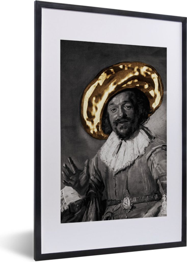 MuchoWow MuchoWow Gerahmtes Poster Der fröhliche Trinker - Frans Hals - Gold 40x60 cm - Poster mit zchwarzem Bilderrahmen - Poster in Rahmen