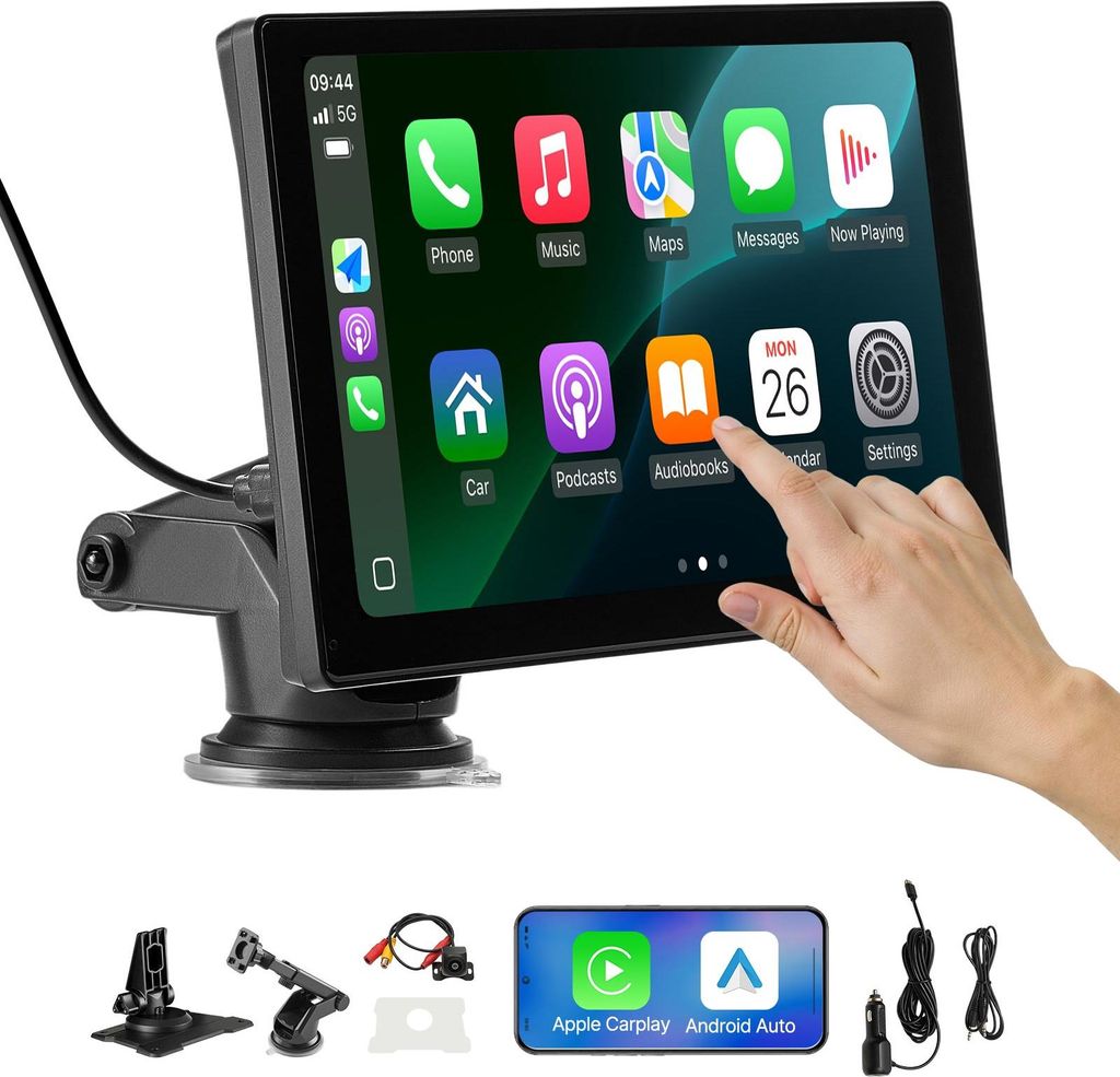 VEVOR kabelloses Autoradio (228,6 mm) HD-Radio mit Touchscreen, kompatibel mit Apple CarPlay & Android Auto, CarPlay-Bildschirm mit Rückfahrkamera...