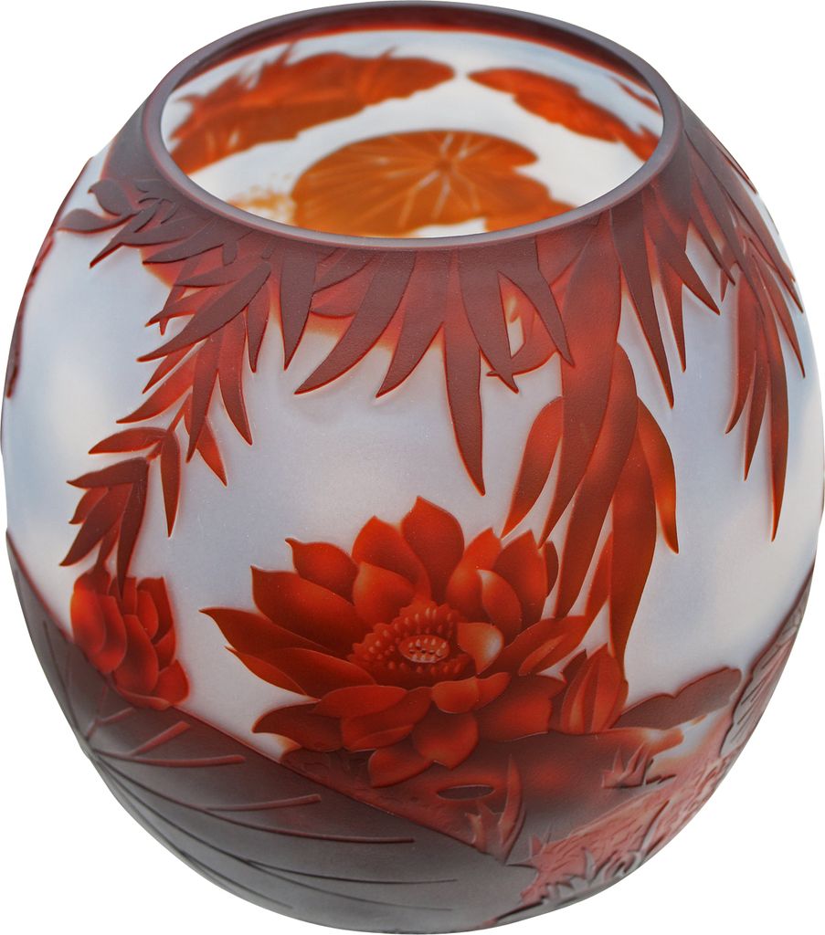 Vase Replika nach Galle Gallé Lotusblüte Glas Antik-Jugendstil-Stil Kopie c14