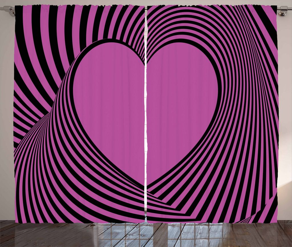 ABAKUHAUS rosa Zebra Rustikaler Vorhang, Herz-Form-Linien, Wohnzimmer Universalband Gardinen mit Schlaufen und Haken, 280 x 175 cm, Fuchsia Schwarz