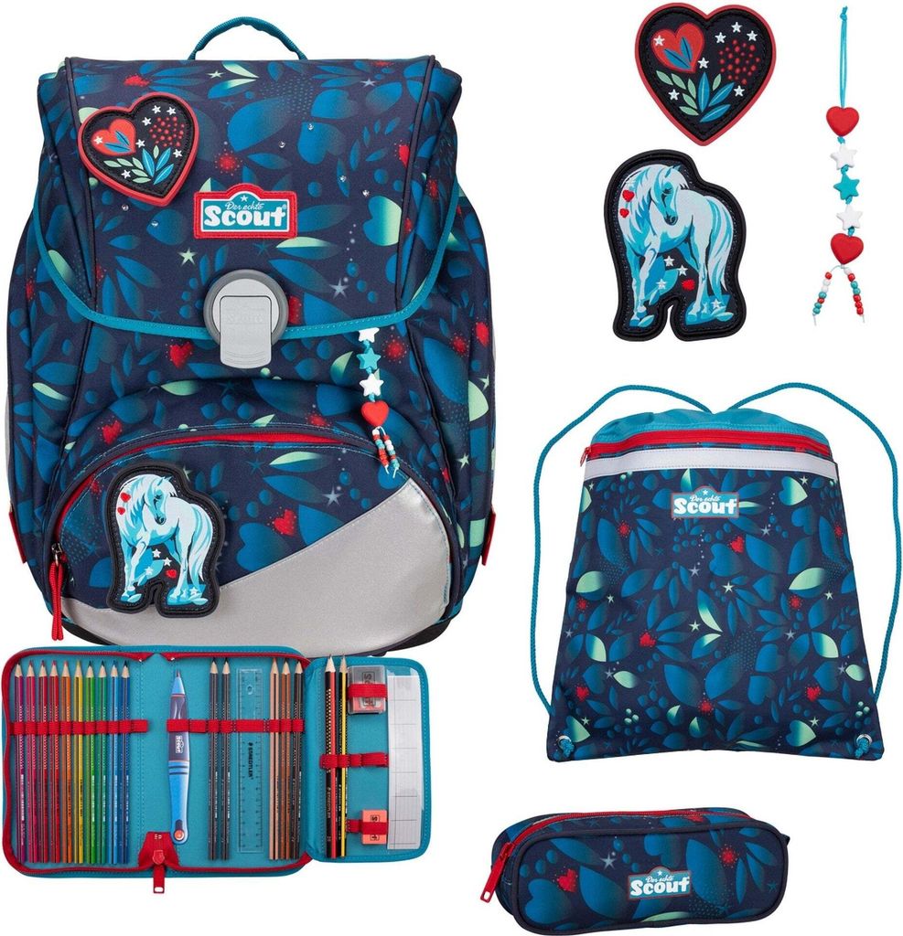 Scout Exklusiv Alpha LED White Unicorn Schulrucksack 4tlg.