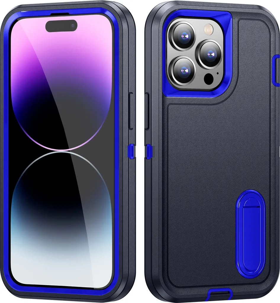 Custodia Per IPhone 14 Pro Max In Silicone Blu, Con 3 Pellicole Vetro Temperato E Cordino, Protezione Fotocamera