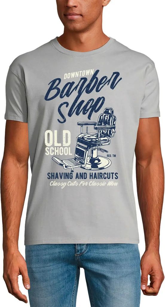 Herren Grafik T-Shirt Friseurladen in der Innenstadt alte Schule – Downtown Barber Shop Old School – Öko-Verantwortlich Vintage Jahrgang Kurzarm