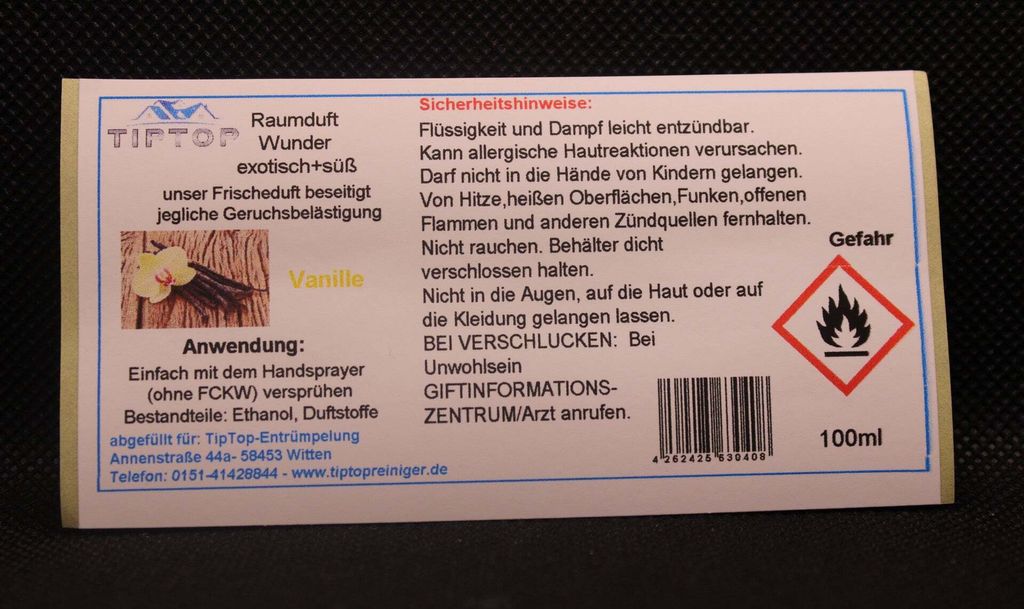 Raumduft-Wunder - 100ml - exotisch + süß - mehrere Duftnoten zur Auswahl – Vanille