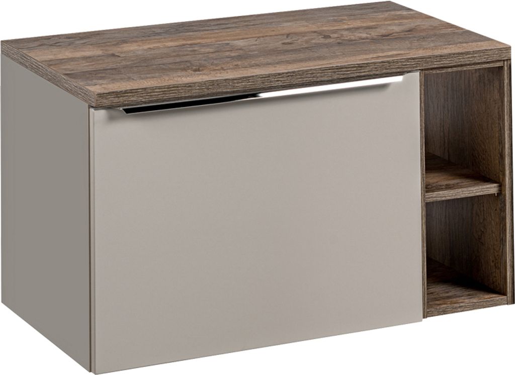 Waschtischunterschrank 80cm mit Regal PUEBLA-56-TAUPE in taupe mit Vintage Oak, B/H/T ca.: 80,4/48,5/46 cm