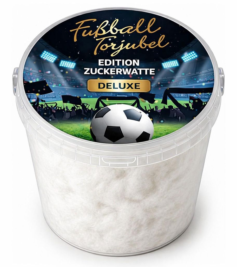 Fussball Torjubel Zuckerwatte DELUXE im Eimer – weiß 50 g – Produktbild 