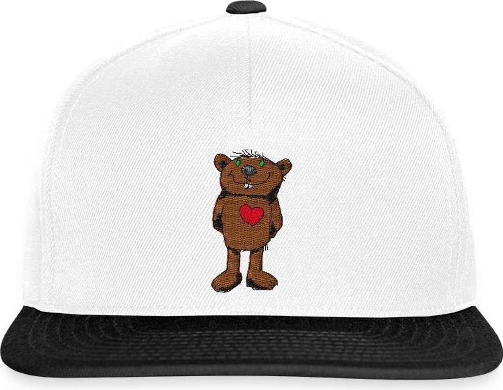 Spreadshirt Janosch Kleiner Bär Stick Snapback Cap, One size, Weiß/Schwarz