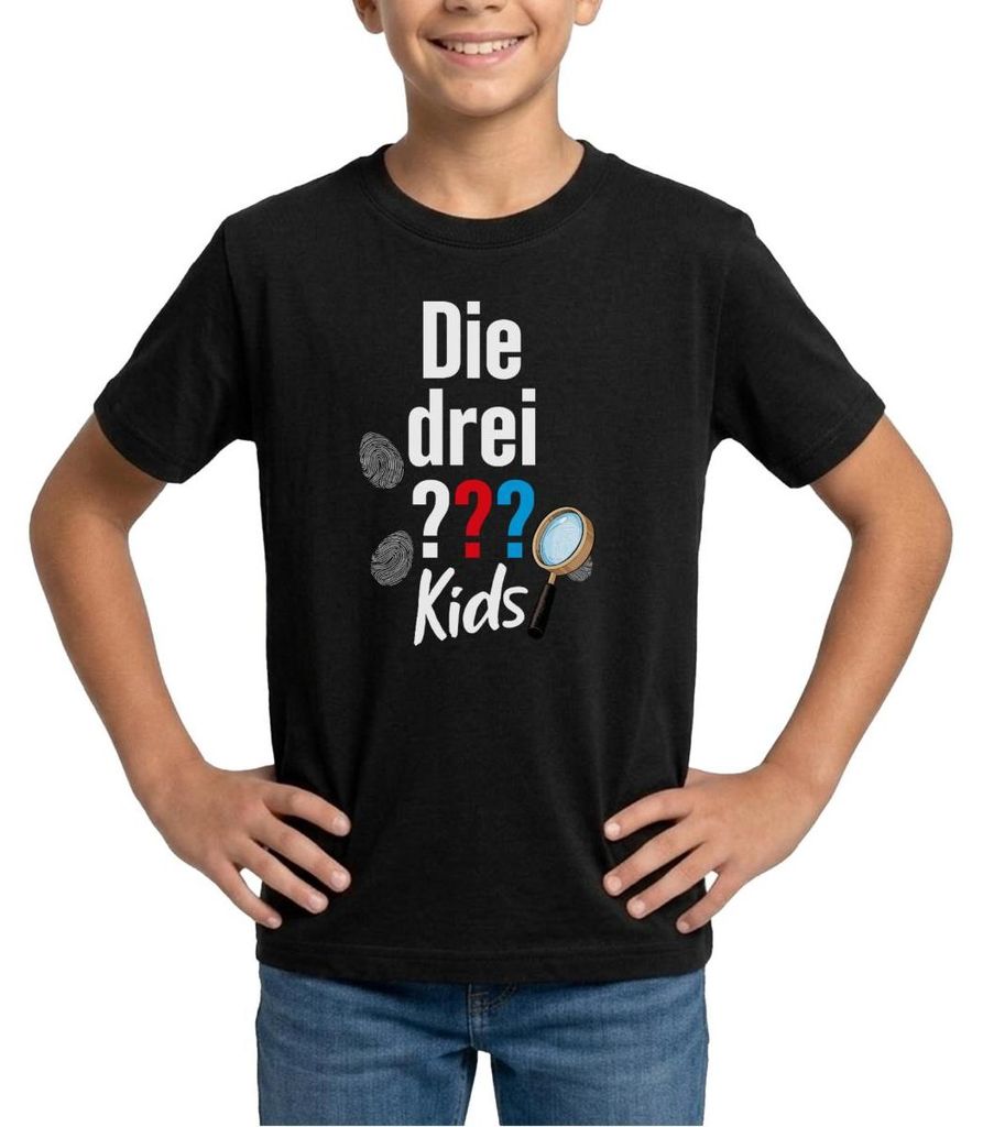 Spreadshirt Die Drei Fragezeichen Kids Logo und Gadgets Teenager T-Shirt, 134/146 (9-11 Jahre), Schwarz
