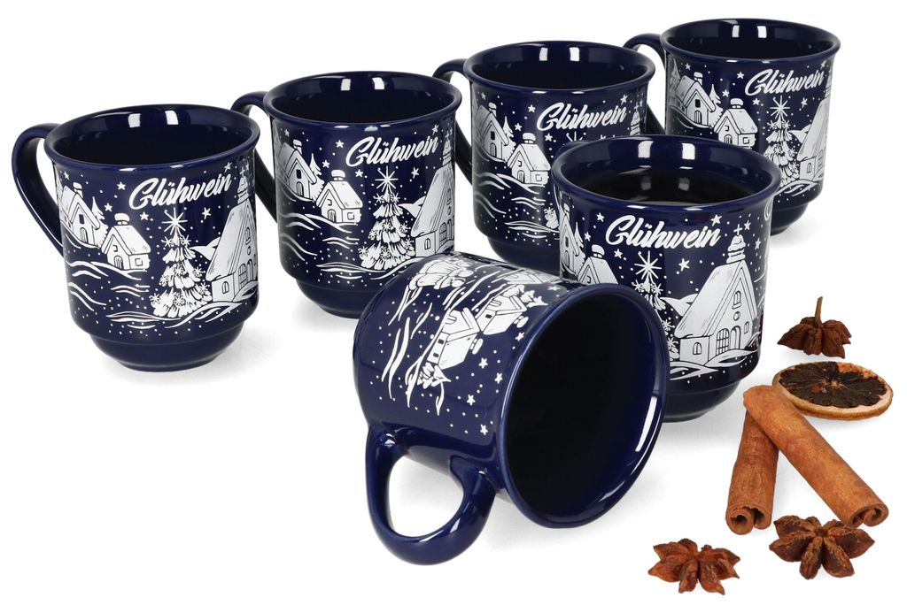 set de 6 tasses à vin chaud 0,2L bleu foncé Paysage de Noël Image du produit 