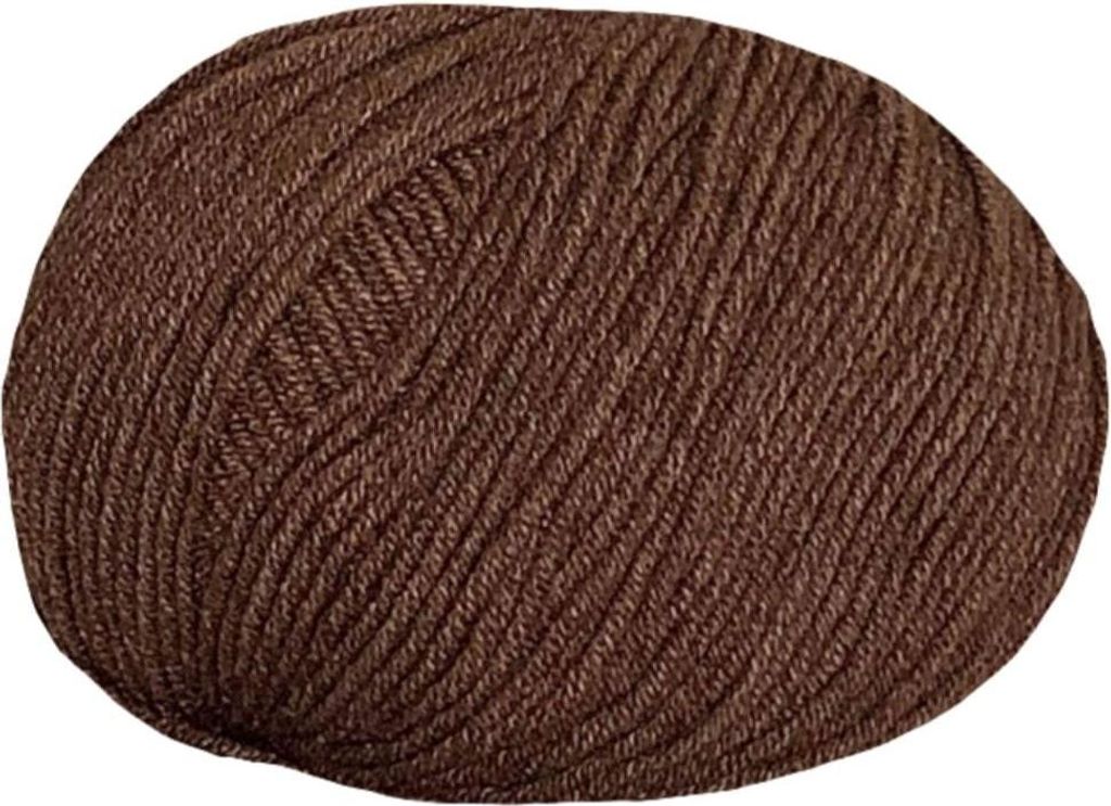 A ball of brown yarn on a white background.