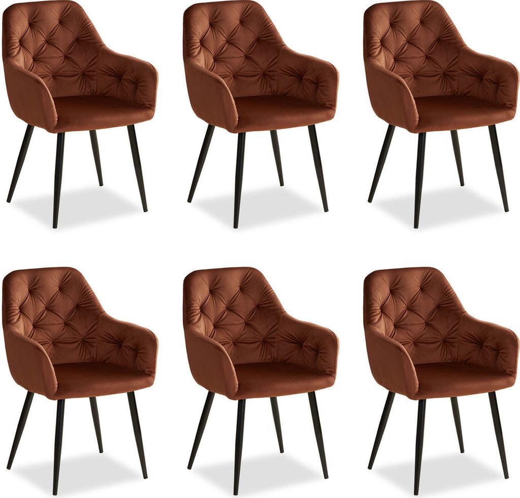 Chaise Salle à Manger Lot de 6 Velours Brun Design Moderne Image du produit 