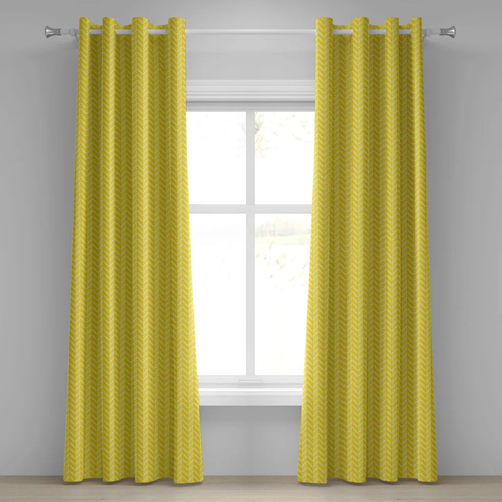 ABAKUHAUS Tenda con occhielli Yellow Chevron, motivo chevron verticale retrò nei toni del giallo, tende decorative a 2 pannelli per finestre, 280 cm x 225 cm, verde avocado giallo