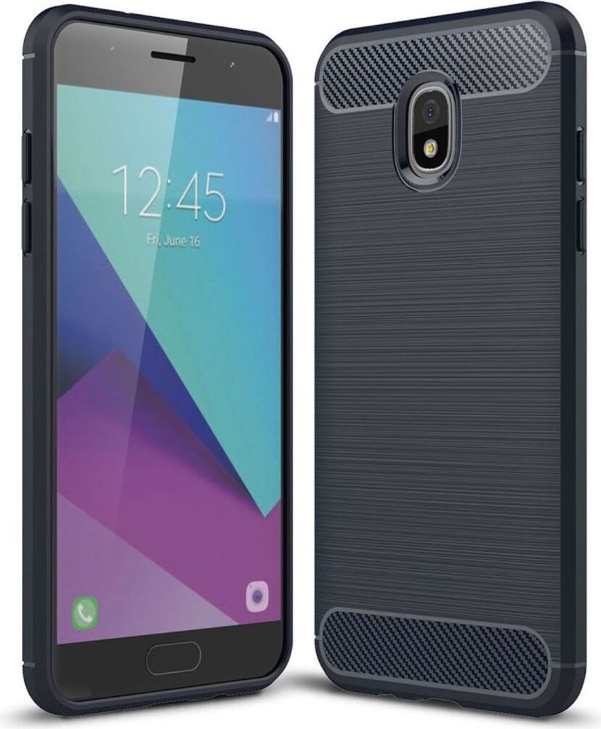 Samsung Galaxy J3 2018 Hülle Silikon Blau Carbon Optik Case TPU Handyhülle Bumper